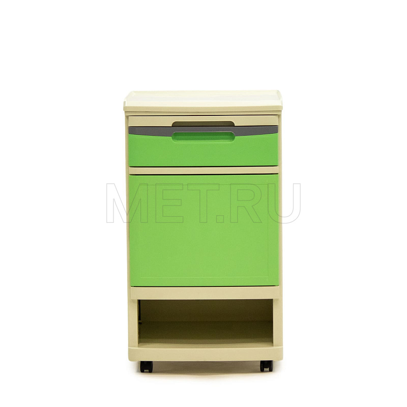 MET BLZ 026 Тумба прикроватная пластиковая с выдвижным столиком, на колесах, цвет зеленый MET