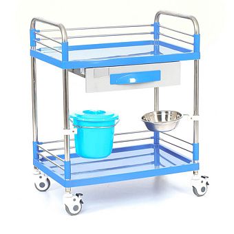 Стол манипуляционный с двумя полками, тазом и ведерком на кронштейнах