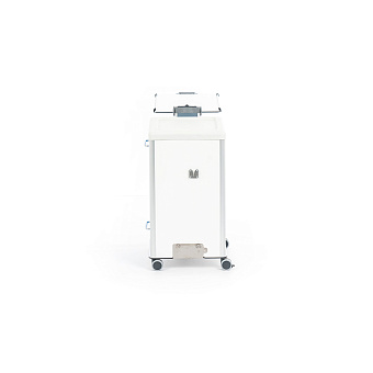 Прикроватная тумба из HPL-пластика, с выдвижным поворотно-откидным столиком, фасад голубой