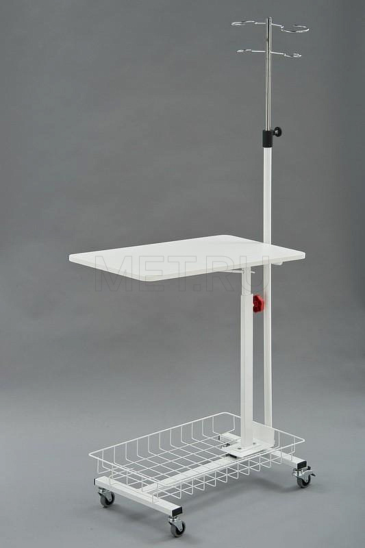 М138-04 Столик прикроватный с откидной столешницей, корзиной и инфузионной стойкой