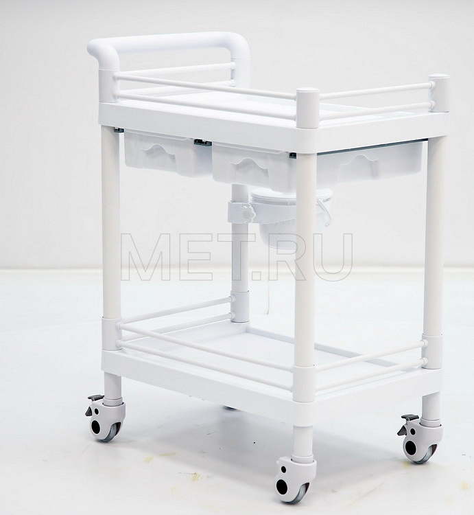 МЕТ SPY-120 (цвет Белый) Пластиковый манипуляционный стол с двумя полками и двумя ящиками MET