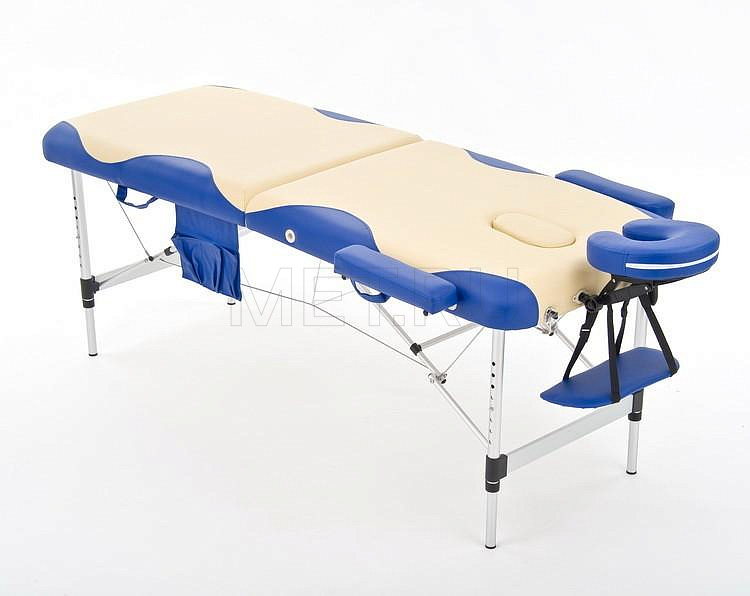 JFAL01А Стол массажный переносной 2-х секционный крем с синей волной MET