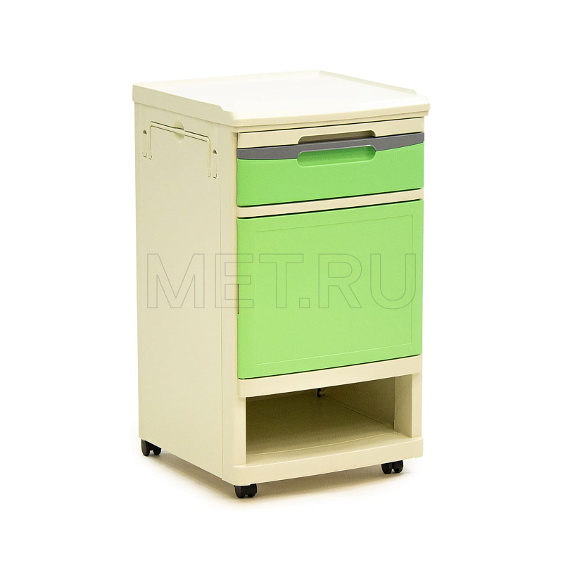 MET TL-230 Тумба прикроватная пластиковая с выдвижным столиком, на колесах, цвет зеленый