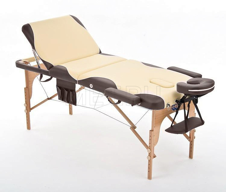 Wendermann WOOD-02 Массажный стол переносной трёхсекционный на деревянном каркасе, бежевый с коричневой волной MET