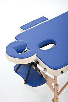 Стол массажный складной деревянный трёхсекционный, сине-кремовый