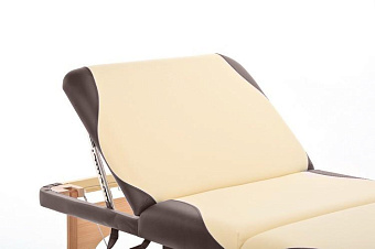 Массажный стол переносной трёхсекционный на деревянном каркасе, бежевый с коричневой волной