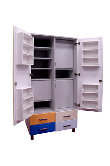 ША.02.01 (850-550-1700) Аптечный шкаф для медикаментов с металлическим трейзером и четырьмя выдвижными ящиками, серия "Бест"