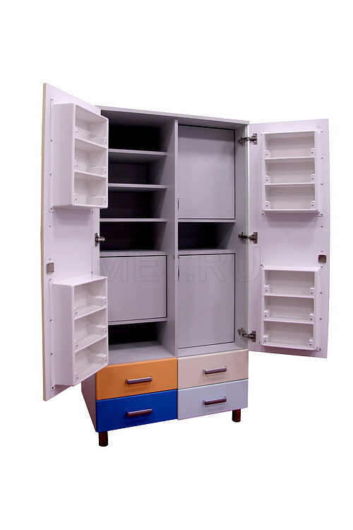  ША.02.01 (850-550-1700) Аптечный шкаф для медикаментов с металлическим трейзером и четырьмя выдвижными ящиками, серия "Бест" МЕТ