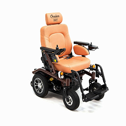 Кресло-коляска электрическая с сиденьем автомобильного типа коричневого цвета
