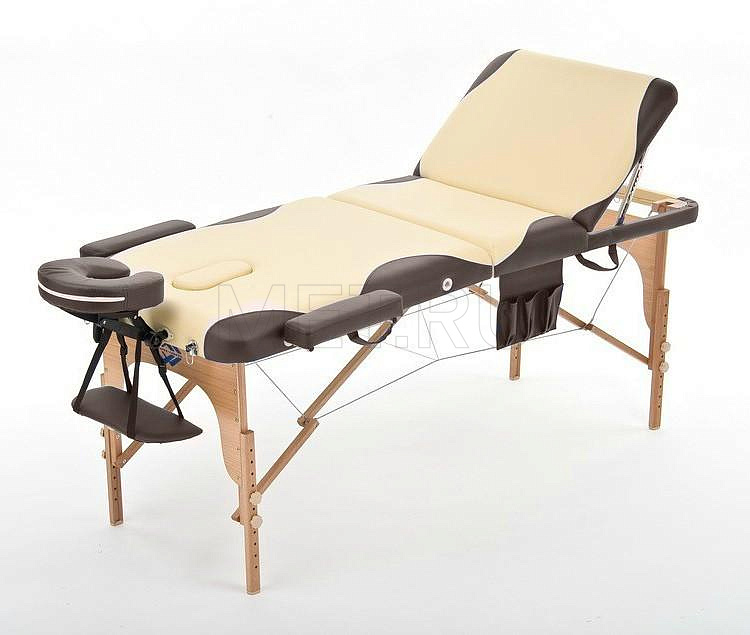 Wendermann WOOD-02 Массажный стол переносной трёхсекционный на деревянном каркасе, бежевый с коричневой волной