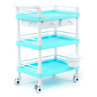 Стол манипуляционный трёхполочный с двумя выдвижными ящиками, цвет "Морская волна"