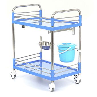 Стол манипуляционный с двумя полками, тазом и ведерком на кронштейнах