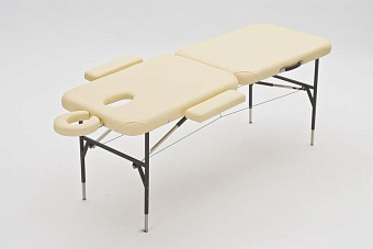 Облегченный складной двухсекционный массажный стол со стальным каркасом, кремовый
