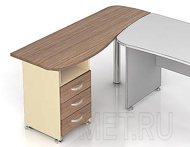МЕТ Modern М22 Тумба (правая) с 3 ящиками и топом, расширенным на хромированую стальную опору