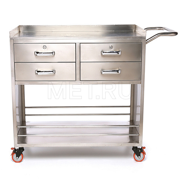 МЕТ BLQ 013 Стол анестезиолога с четырьмя ящиками и нишей, столешница закаленное стекло от производителя