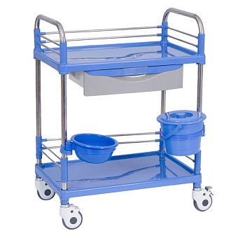 Стол манипуляционный двухполочный с тазом и ведерком на кронштейнах