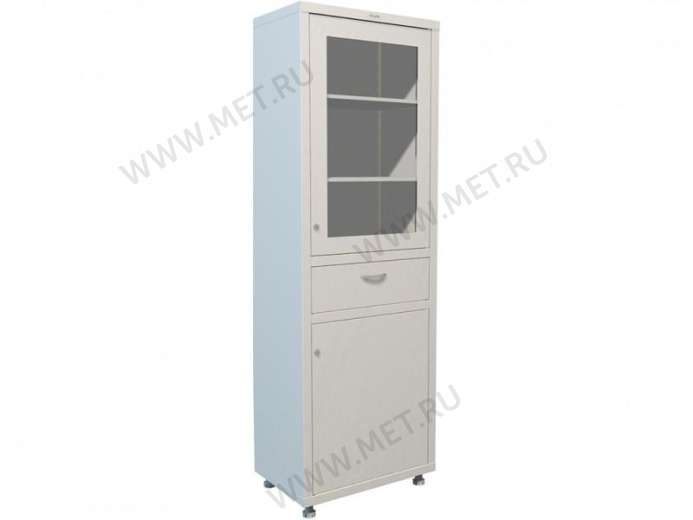 Эконом 1 1760 R-1 (65*40*175) Металлический шкаф  со стеклянной витриной, выдвижным ящиком и отделением за глухой дверцей от производителя