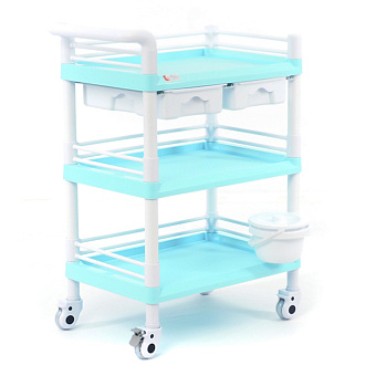 Стол манипуляционный трёхполочный с двумя выдвижными ящиками, цвет "Морская волна"