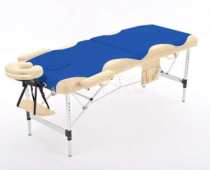 JF AL01А Стол массажный переносной двухсекционный алюминиевый, синий с бежевой волной