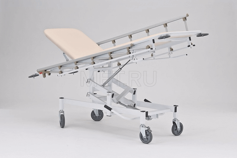 КСМ   (бежевая) Тележка для перевозки больных  с гидроприводом, рентгенопрозрачная головная секция МЕТ