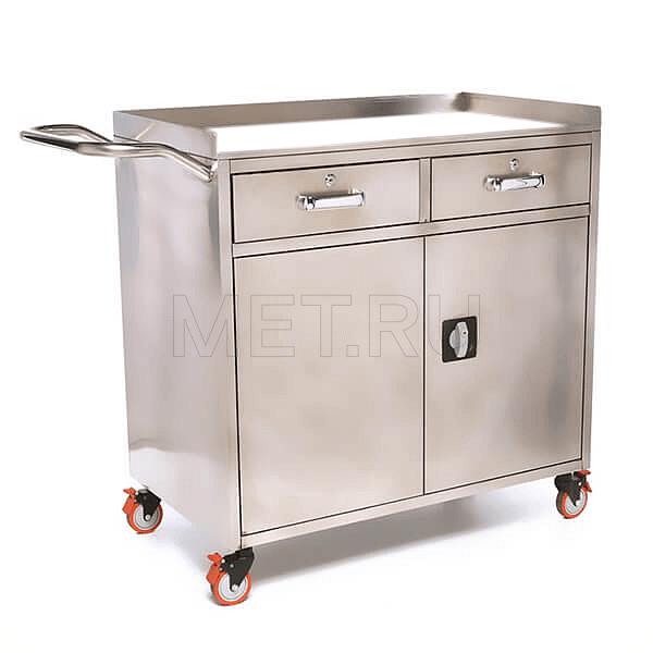 Стол анестезиолога с двумя выдвижными ящиками и отделением, столешница закаленное стекло МЕТ ТN-530 Стол анестезиолога с двумя выдвижными ящиками и отделением, столешница закаленное стекло