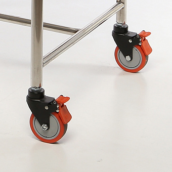 Столик манипуляционный из нерж.стали с выдвижным ящиком, 2 полками и 2 поворотными лотками