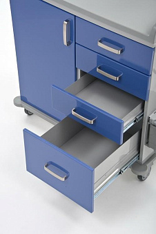 Широкий стол анестезиолога - тумба с выдвижными ящиками и дверцей