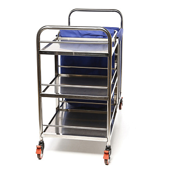 Бельевая тележка из нерж.стали с 3 полками и съемным контейнером