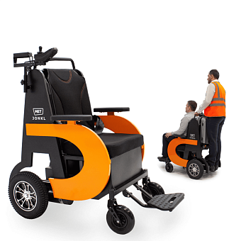 Электрическое кресло-коляска для аэропортов, вокзалов, парков, торговых центров, санаториев и других коммерческих или государственных учреждений, оранжевого цвета