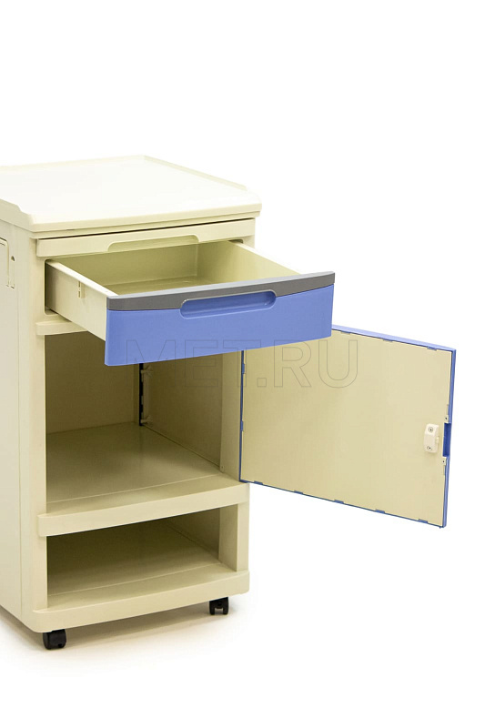 МЕТ TL-230 Тумба прикроватная пластиковая с выдвижным столиком, на колесах, цвет синий MET