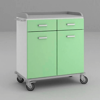 Широкий стол анестезиолога с двумя ящиками под столешницей и отделением с дверцами