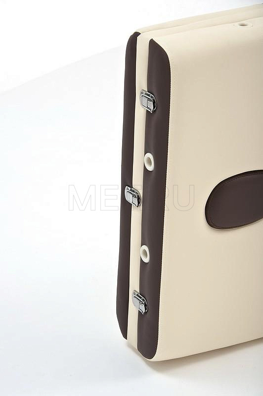 JFAL01A Стол массажный алюминиевый трёхсекционный. Кремовая панель с коричневым кантом МЕТ