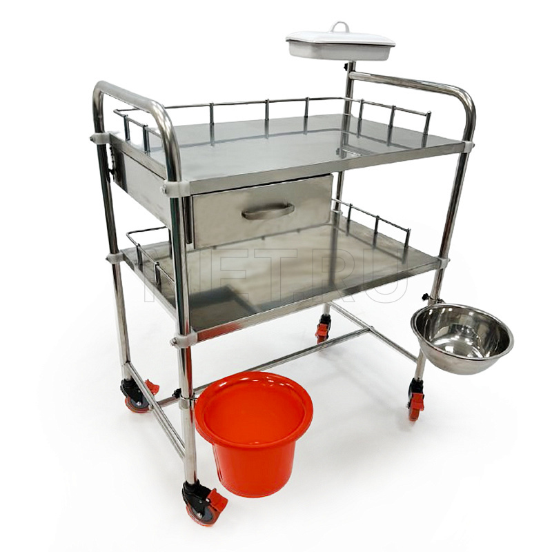 Столик манипуляционный медицинский из нерж.стали с выдвижным ящиком, 2 полками и 2 поворотными лотками МЕТ ТN-150 Столик манипуляционный медицинский из нерж.стали с выдвижным ящиком, 2 полками и 2 поворотными лотками