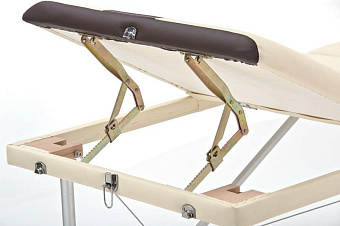 Стол массажный алюминиевый трёхсекционный. Кремовая панель с коричневым кантом