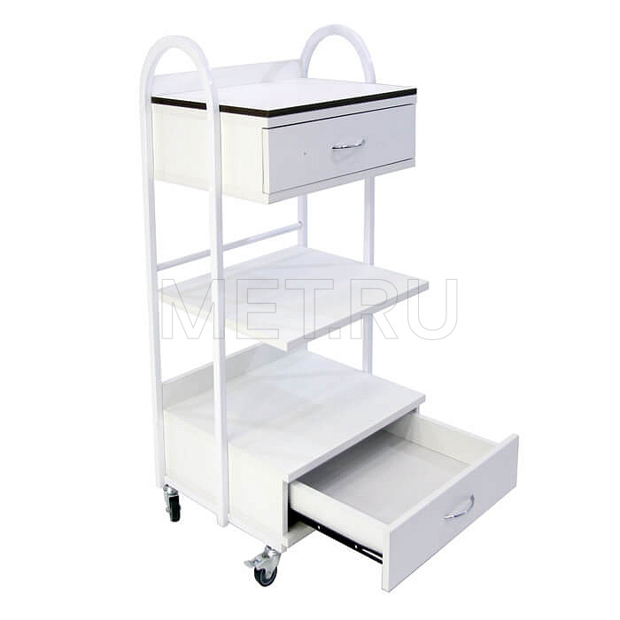 Ст-10д Процедурный передвижной столик из cтального профиля, полки HPL/ЛДСП