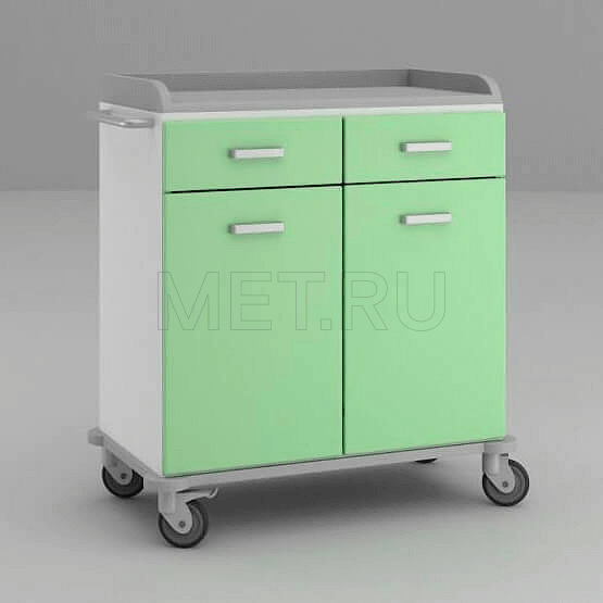 ТММ-0201 Широкий стол анестезиолога с двумя ящиками под столешницей и отделением с дверцами