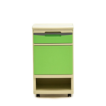 Тумба прикроватная пластиковая с выдвижным столиком, на колесах, цвет зеленый