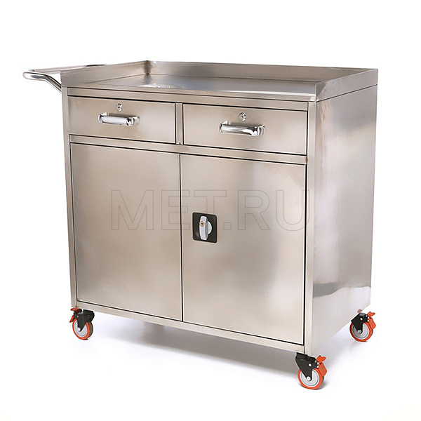 МЕТ ТN-530 Стол анестезиолога с двумя выдвижными ящиками и отделением, столешница закаленное стекло МЕТ