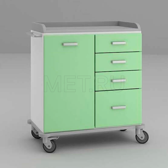 ТММ-0203 Широкий стол анестезиолога с выдвижными ящиками справа и дверцей в левой части от производителя