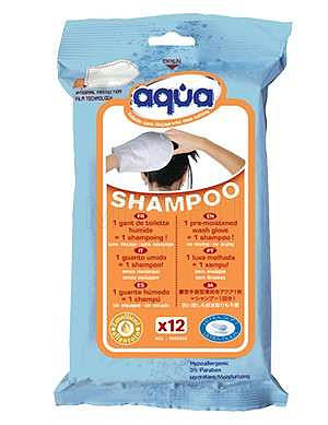 AQUA Shampoo (упаковка 12 шт) Гигиенические рукавицы для мытья головы лежачего пациента MET