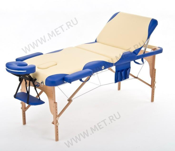 Med-Mos JF-AY01 Складной массажный стол трёхсекционный деревянный, бежево-синий от производителя