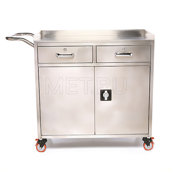 МЕТ ТN-530 Стол анестезиолога с двумя выдвижными ящиками и отделением, столешница закаленное стекло