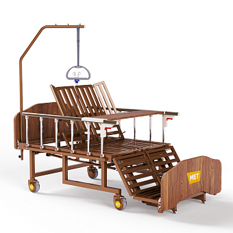 Медицинская кровать для ухода за лежачими больными с переворотом, туалетом (без матраса) — расположение ручек управления слева