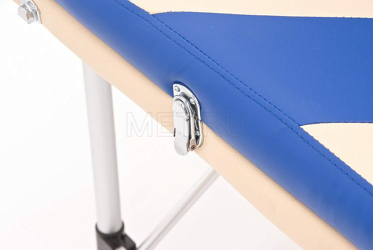 JF AL01А Складной трёхсекционный алюминиевый массажный стол, бежево-синий MET