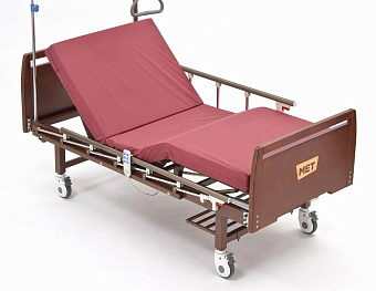 Кровать функциональная медицинская коричневая, спинки темные