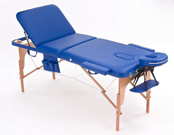 Массажный стол переносной трёхсекционный на деревянном каркасе, синий