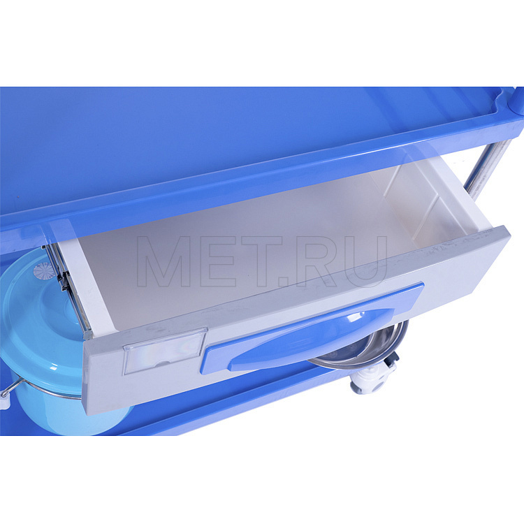 МЕТ SIY-140 Стол манипуляционный медицинский с двумя полками, тазом и ведерком на кронштейнах