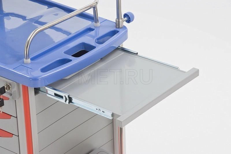 G-70 металлопластиковый Столик реаниматолога и деж.медсестры, с  бункером для лекарств MET