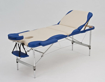 Стол массажный переносной трёхсекционный алюминиевый, бежево-синий