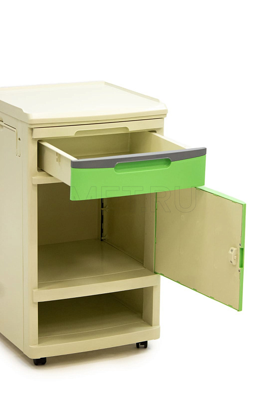 MET TL-230 Тумба прикроватная пластиковая с выдвижным столиком, на колесах, цвет зеленый МЕТ